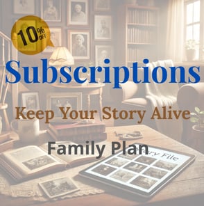 Family storytelling subscription plans book and photo album display