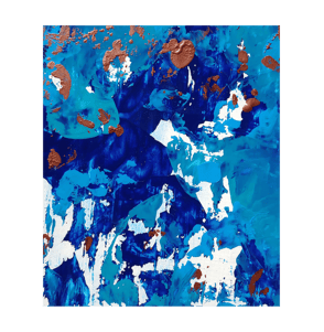 Downfall Matrix encaustic wax iron painting artist art abstract blues copper plywood 2025 collection vibration awareness