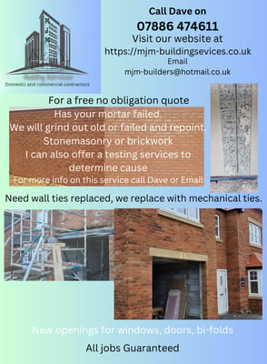 Building company in northeast England, This flyer is for our some of our services, Mortar testing. 