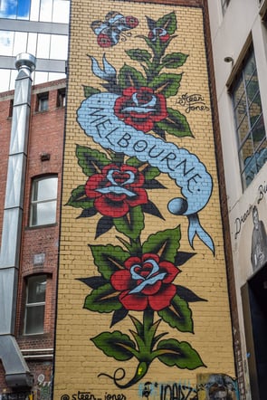 Mural by Steen Jones in ACDC Lane in the CBD of Melbourne