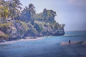 unsere Tochter in Freightsbay am Surfen, Barbados