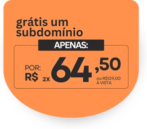 Selo promocional laranja destacando o valor do mini site da Ajot Site: R$64,50 em 2x ou R$129,00 à v