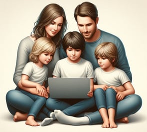 A family working on a Computer