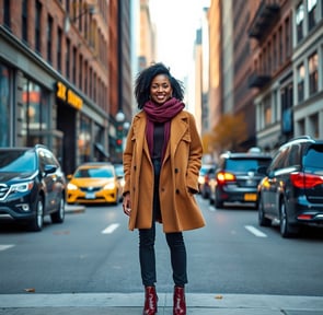 Fall outfit idea with Over coat, burgundy scarf, maroon ankle boots, navy skinny jeans