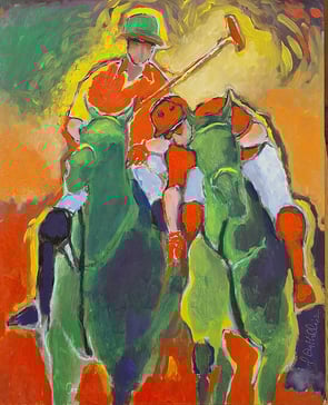 oeuvre d'art animalier- artiste peintre -peinture- cheval - polo