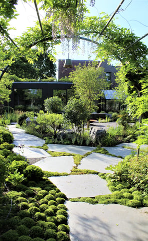 Garden archway with pathway through the garden