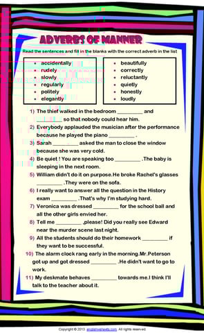 adverbs of manner fill in the blanks worksheet