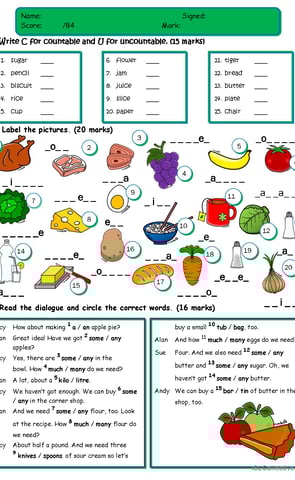 Food - TEST _countable_uncountable;a_an_some_any;food vocabulary worksheets