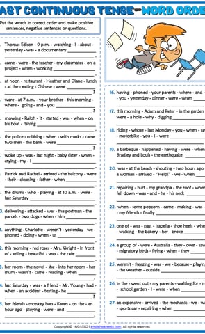 past continuous tense esl printable word order exercise worksheet