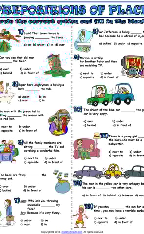 prepositions of place worksheet