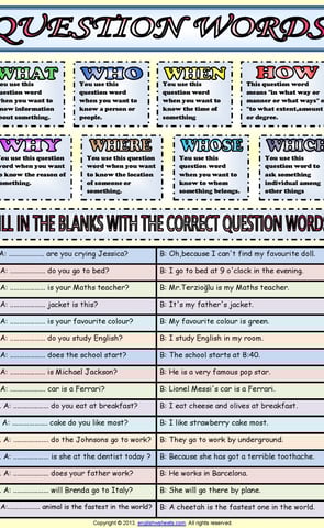 question words worksheet