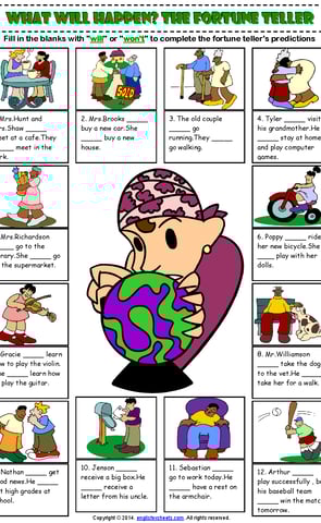 will future simple making predictions fortune teller exercises worksheet