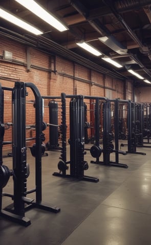 A muscular man stands confidently in a gym environment, showcasing his defined muscles and wearing a sleeveless Nike hoodie. The background is dimly lit, with gym equipment partially visible.