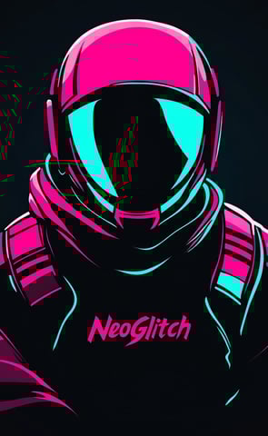 Personnage de jeu vidéo avec casque et logo NeoGlitch