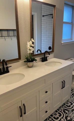 Bathroom Remodel, plumbpros, plumbprostx, vanity install, new faucets, sink, faucet, vanity