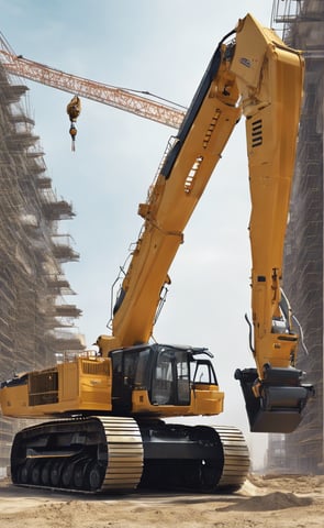 A construction worker wearing a safety helmet and high-visibility vest is standing on scaffolding, working on the exterior of a high-rise building. The building has a modern design with large windows and concrete panels. The worker appears to be focused on a task, possibly involving repairs or installation.