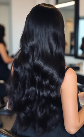 A glamorous woman with long, wavy hair poses elegantly in a sleeveless, form-fitting dress. She sits on the floor with one hand supporting her, while the other rests on her head. The spotlight behind her creates a soft circular glow, adding a dramatic effect to the overall composition.