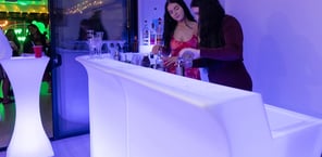 Vow renewal event in Redland Bay hired glow bar, cocktail tables and neon.