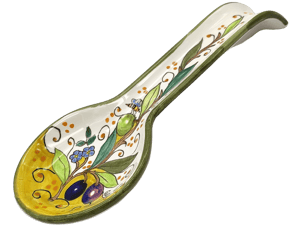 Italian Ceramic Spoon Rest for kitchen counter - Olives Hand Painted Spoon Holder