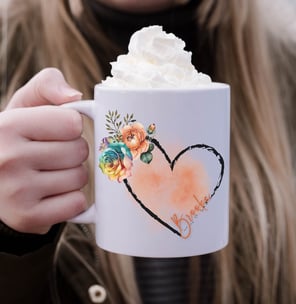 personalized floral and heart mug