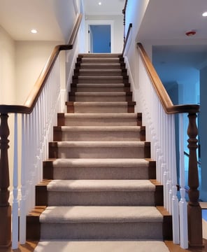 Custom wood staircase design with natural wood railings for modern and classic interiors