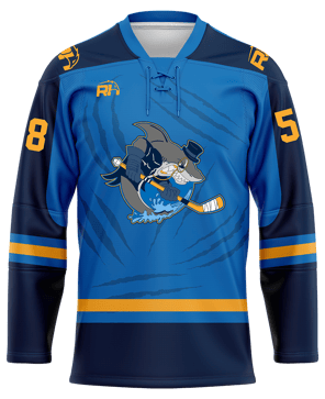 Custom ice hockey jersey #7 front – Dark Navy/Blue sublimation on top polyester fabric | Realm Hawk