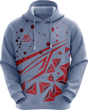 Sports hoodie 3D mockup #7 front–Light Blue Grey sublimation on premium polyester fabric| Realm Hawk