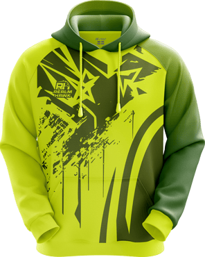 Sports hoodie 3D mockup #8 front –Lime/Green sublimation on performance polyester fabric |Realm Hawk