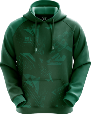 Sports hoodie 3D mockup #1 front – Green Mix sublimation on performance polyester fabric |Realm Hawk
