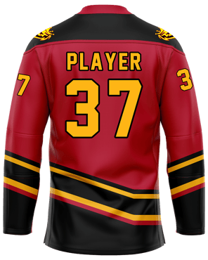 Custom ice hockey jersey #5 back – Red/Black sublimation on premium polyester fabric | Realm Hawk
