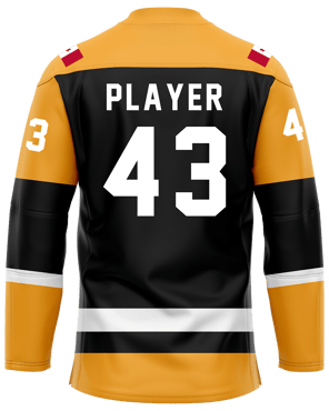 Custom ice hockey jersey #6 back – Yellow/Black sublimation on top polyester fabric | Realm Hawk