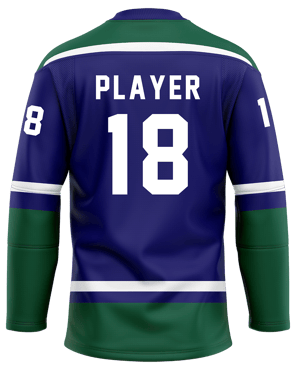 Custom ice hockey jersey #3 back – Blue/Green sublimation on wicking polyester fabric | Realm Hawk