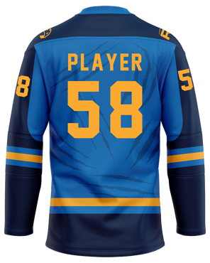 Custom ice hockey jersey #7 back – Dark Navy/Blue sublimation on top polyester fabric | Realm Hawk