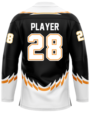 Custom ice hockey jersey #4 back – Black/Off White sublimation on top polyester fabric | Realm Hawk