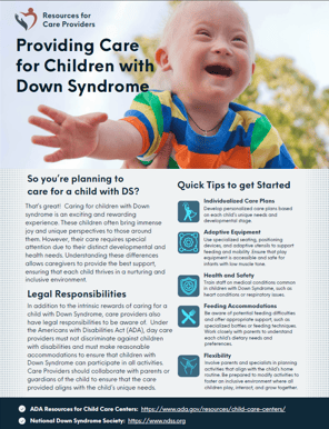 Resources for Care Providers flyer: "Providing Care for Children with Down Syndrome."