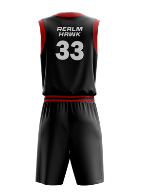 Custom basketball jersey mockup #3 back –Red Honey Comb sublimation on polyester fabric, Realm Hawk
