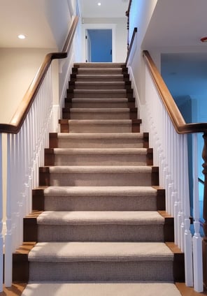 Custom wood staircase design with natural wood railings for modern and classic interiors