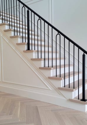 Distinctive metal railings on a staircase design for contemporary and traditional homes