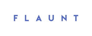 a black and white logo with the word flaunt