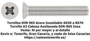 DIN 965 Tornillos Cabeza Avellanada PH en Acero Inoxidable Tornilleria A2 DIN-965