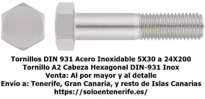DIN 931 Tornillos Hexagonales en Acero Inoxidable Tornilleria A2 DIN-931