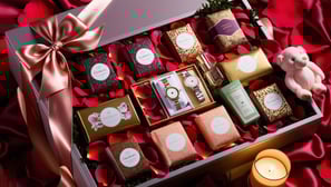 a box of chocolates with a teddy bear and a teddy bear