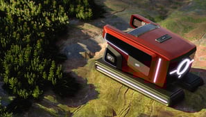 a red trolley car with a number on it