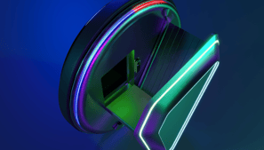 a clock with a neon - colored light on it