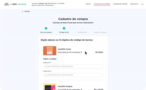 tela de cadastro de compra testes meuDNA na farmácia