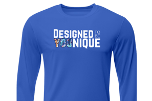 men's long sleeve blue shirt with logo