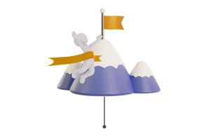 a man getting to the goal to the top of the mountain