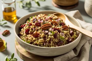 a bowl of food with a wooden spoon and a wooden spoon