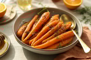 a bowl of carrots with a honeycombed honey