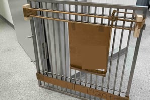metal door frame with wood and cardboard new features as prototype